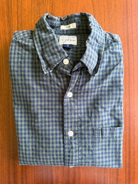 J.Crew Men's Slim Fit Button-Down Navy & Green Gingham Shirt - Size S