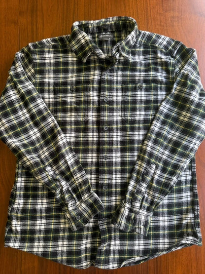 Eddie Bauer Men's Tartan Black Plaid Flannel Button-Down Shirt - Size L