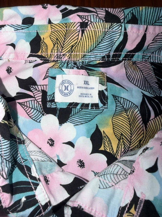 Hurley Men's Multicolored Plumeria Hawaiian Shirt - Size XXL