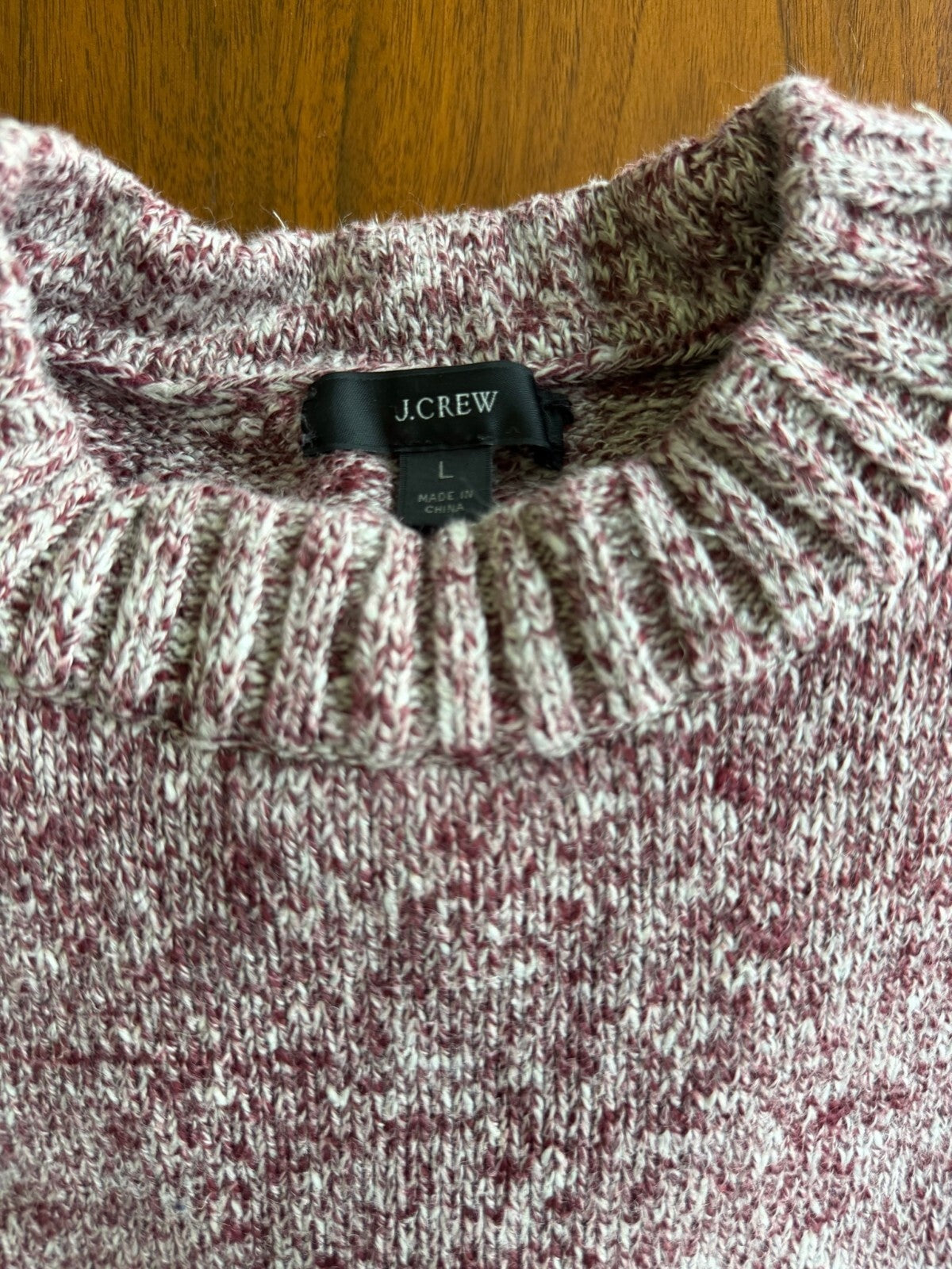 J.Crew Women's Marled Crewneck Knit Sweater in Burgundy and Cream - Size L