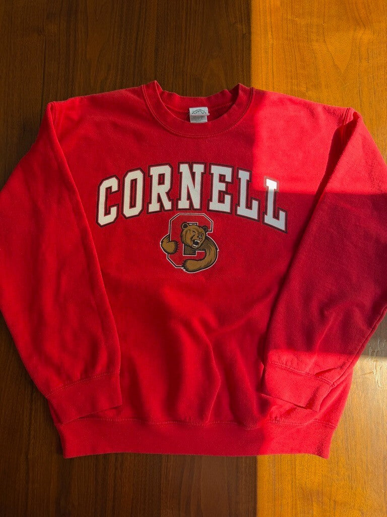 Cornell University Red Crewneck Sweatshirt with Bear Logo - Size M