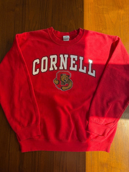 Cornell University Red Crewneck Sweatshirt with Bear Logo - Size M