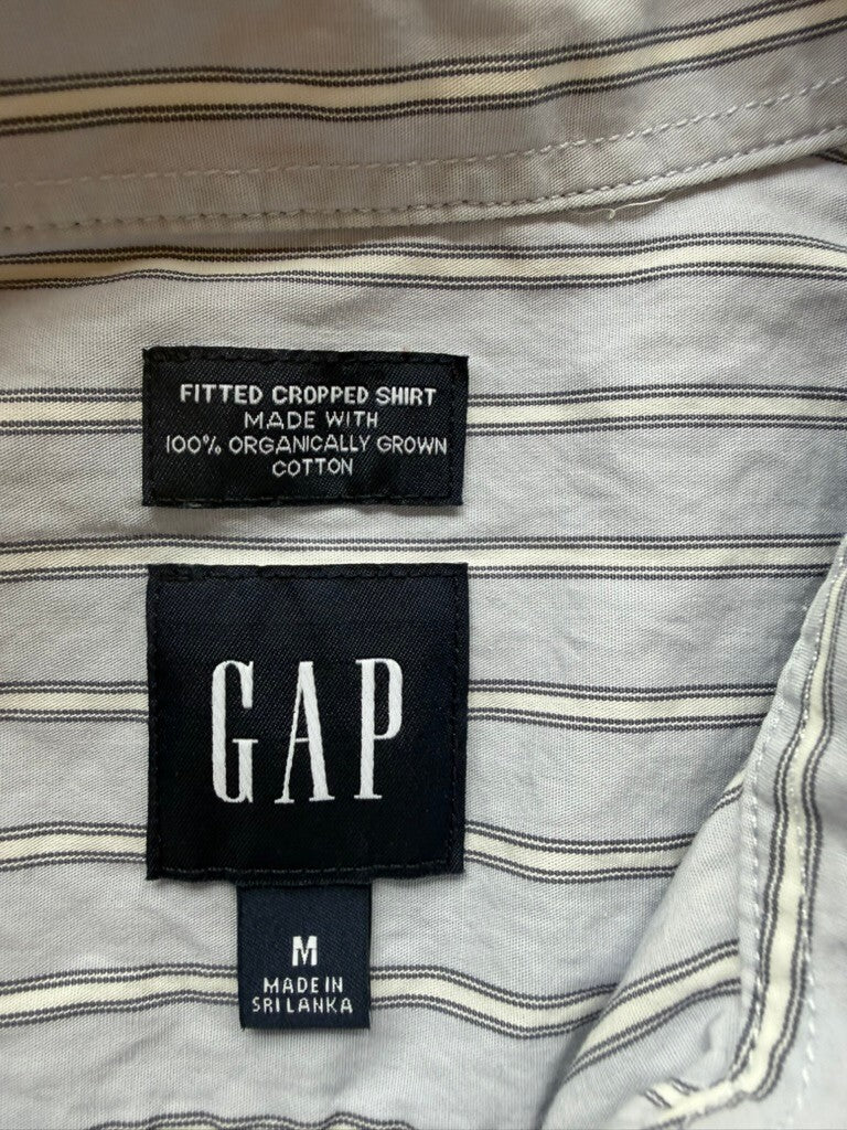 GAP Women's Fitted Cropped Shirt Light Blue w/Navy Stripes - Size M