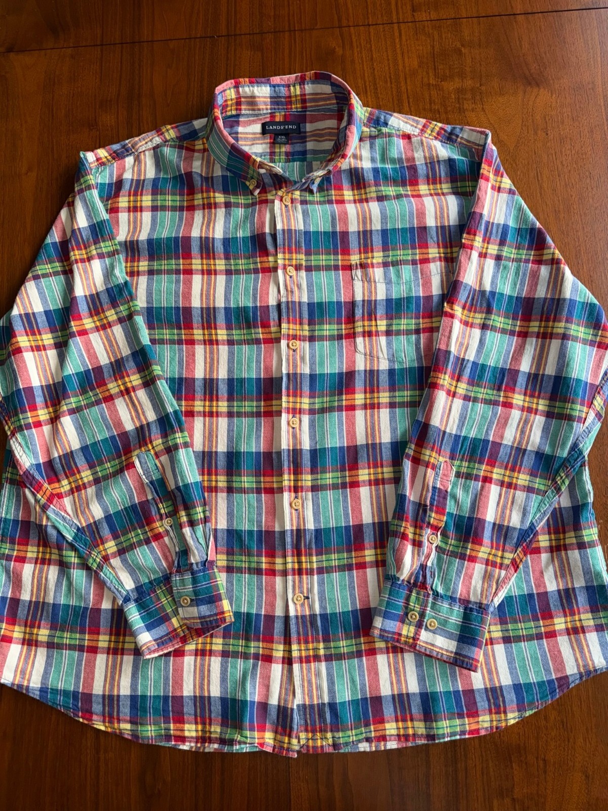 Lands' End Men's Traditional Fit Button-Down Multicolor Plaid Shirt - Size XXL