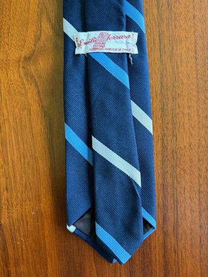 Emilio Ferrara Made in Italy Navy Blue Striped Silk Neck Tie