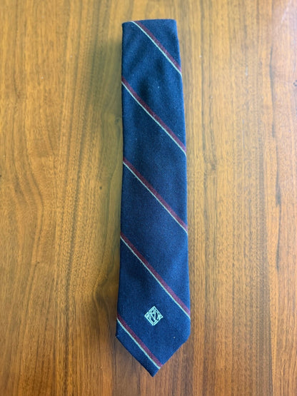 Polo by Ralph Lauren Classic Navy Blue w/ Burgundy & White Striped Neck Tie