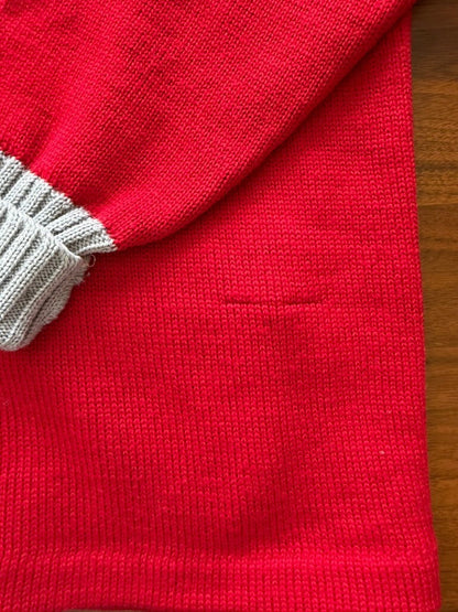Vintage Lanza Red Wool Varsity Letterman Cardigan Sweater w/Grey Trim - Size M