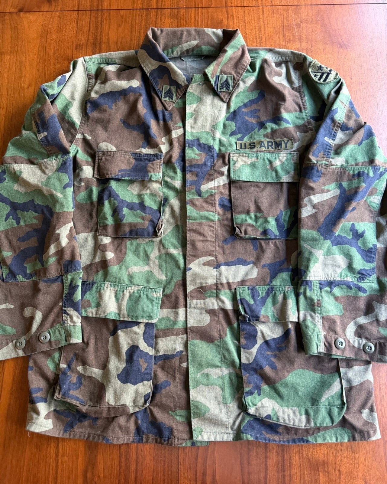 Vintage 80s Us Army Woodland Camo Bdu Field Jacket Sergeant - Size LL
