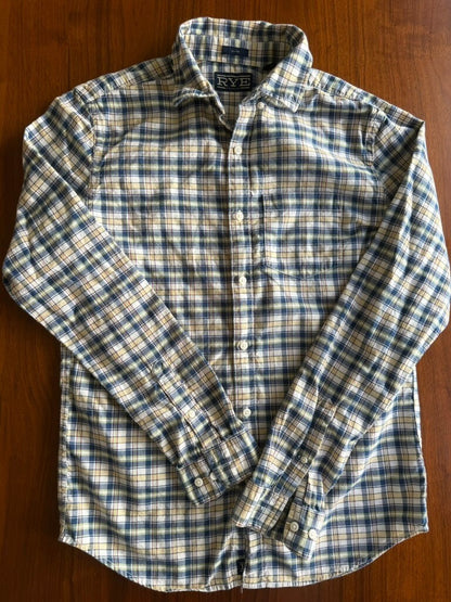 Rye by Hawker Rye Men's Slim Fit White & Navy Plaid Button-Up Shirt - Size MT