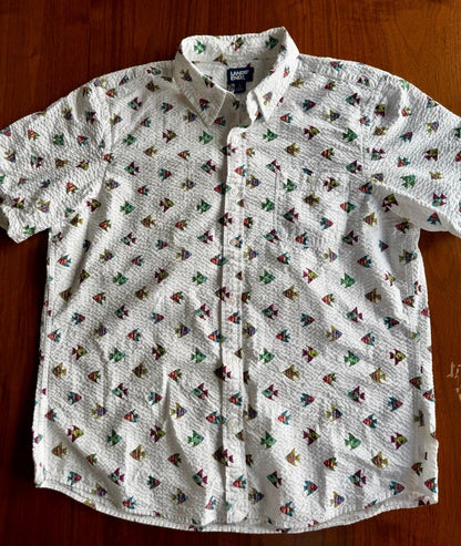 Lands' End Men's Short Sleeve Button-Up Shirt w/Colorful Fish Print - Size L