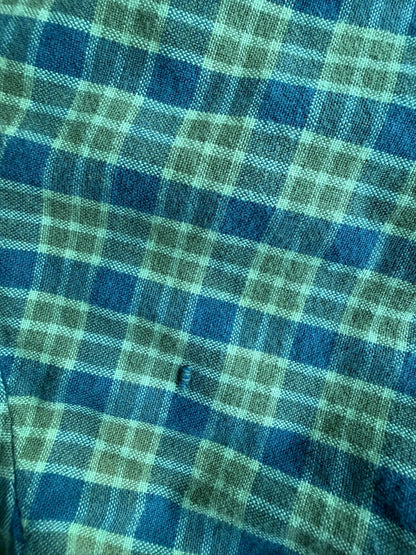J.Crew Men's Green and Blue Plaid Short Sleeve Button Down - Size L