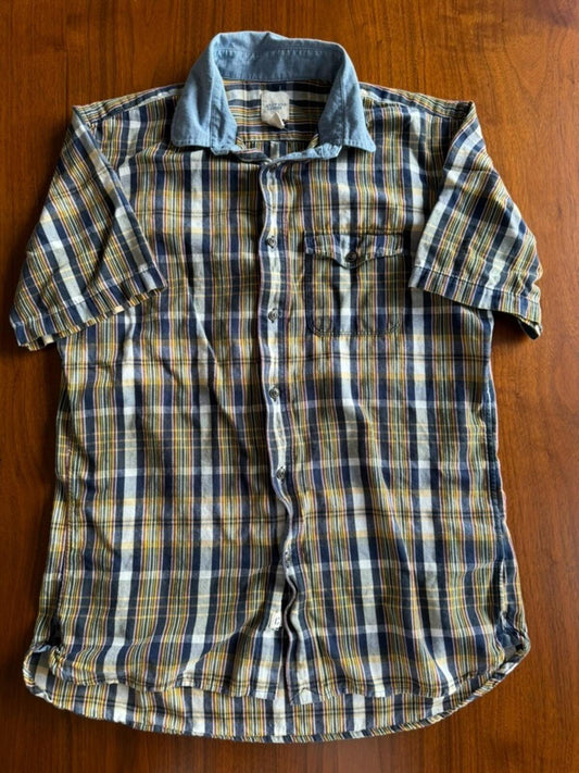 Lands' End Canvas Men's Yellow Plaid Short-Sleeve Button-Down - Size L