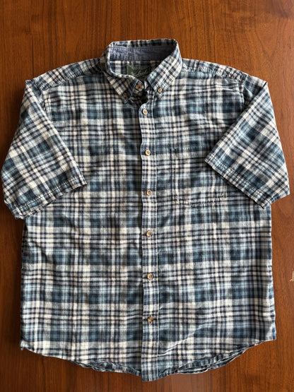 Woolrich Men's Blue Plaid Short-Sleeve Button-Down - Size L