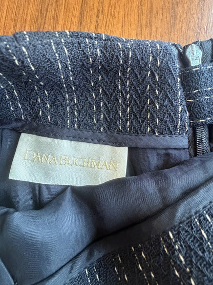Vintage Dana Buchman Women's Black Wool Blend Striped Navy Mini Skirt - Size 4