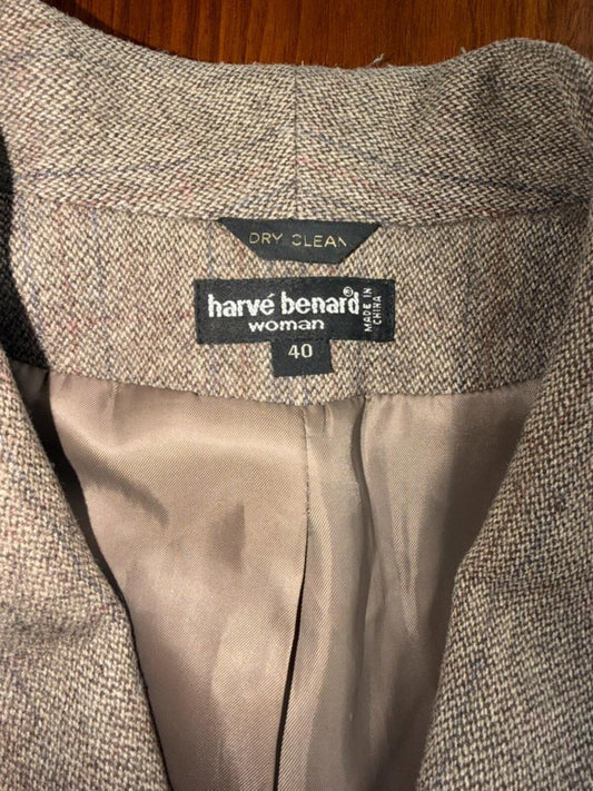 Vintage Harve Benard Woman's Taupe Tweed Double Breasted Blazer - Size 40