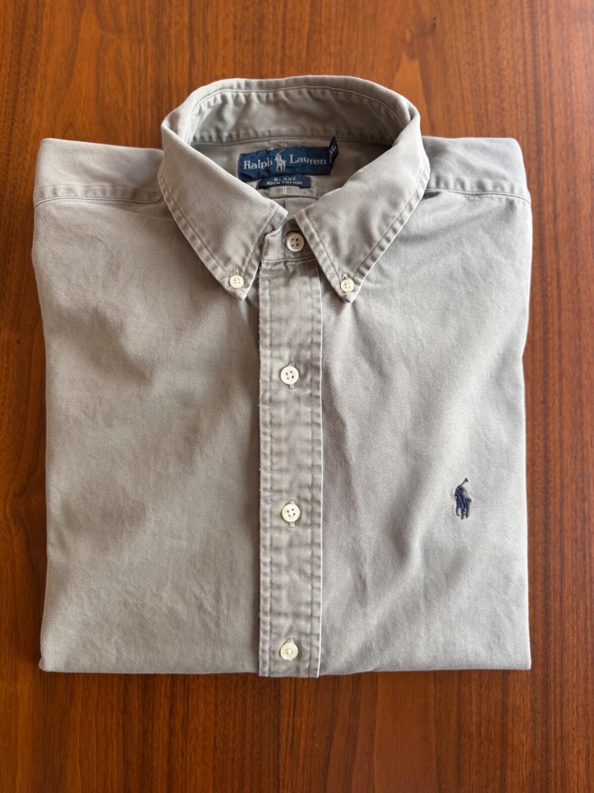 Vintage 90s Ralph Lauren Blake Heavy Cotton Twill Button Down Shirt Khaki XL
