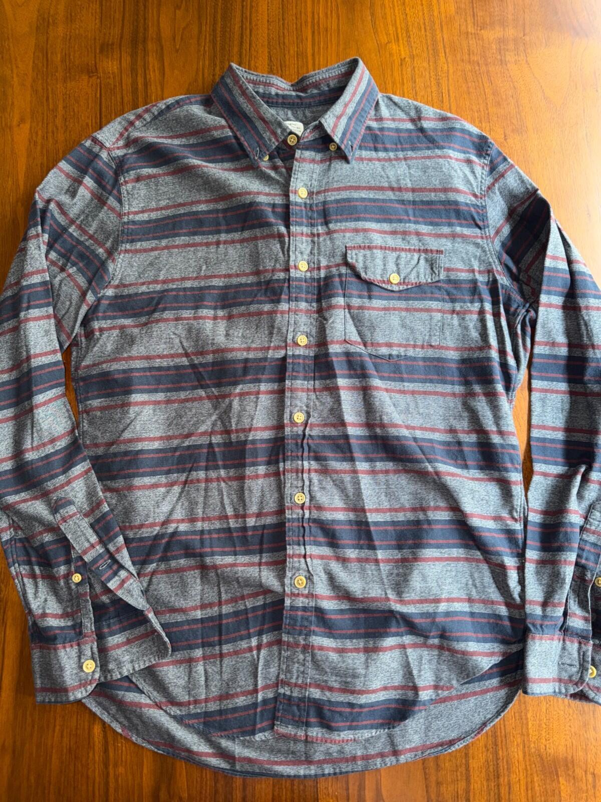 J.Crew Men's Gray/Navy/Burgundy Striped Button-Down Workshirt - Size M