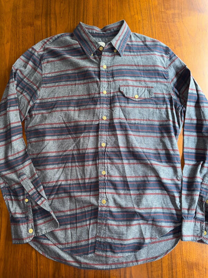 J.Crew Men's Gray/Navy/Burgundy Striped Button-Down Workshirt - Size M