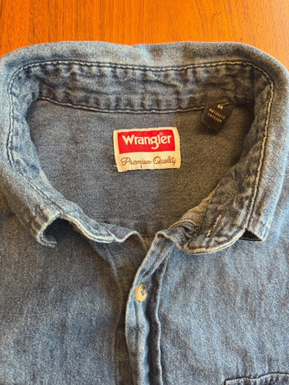 Wrangler Premium Quality Men's Blue Denim Long Sleeve Button-up Shirt - Size M