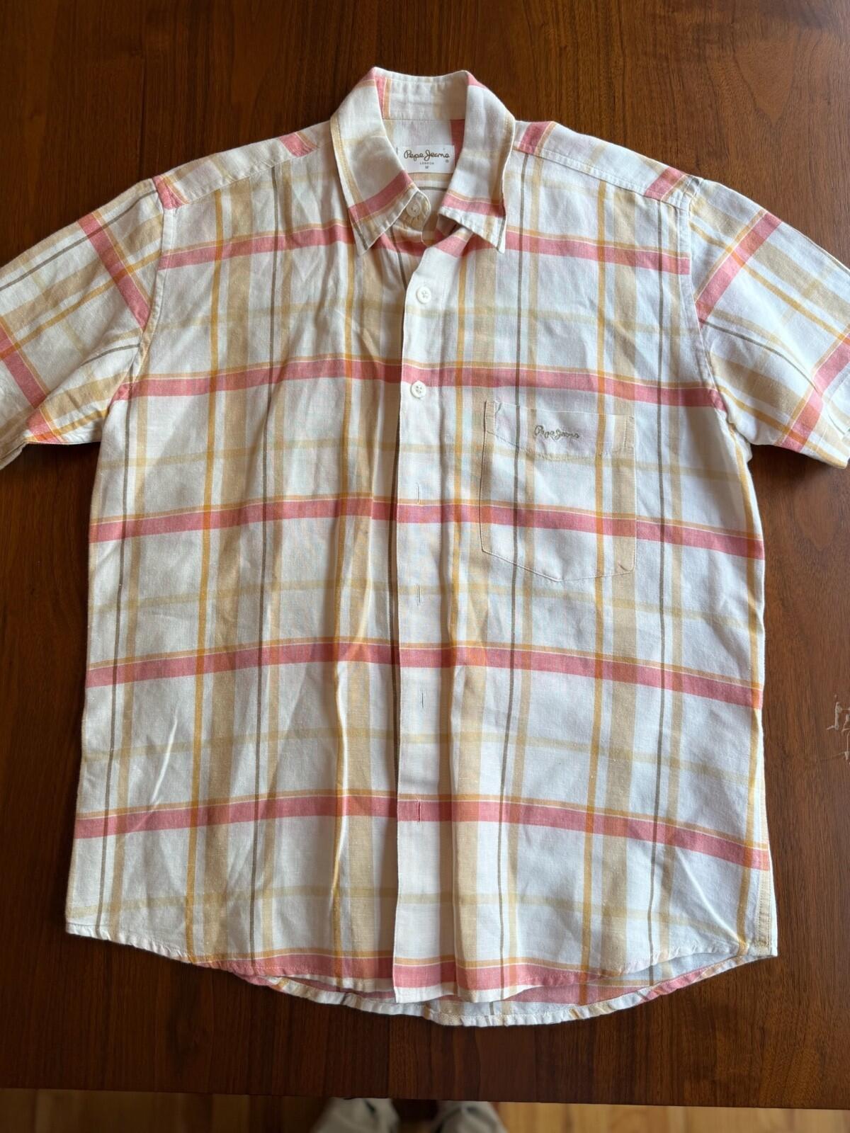 Pepe Jeans London Men's Check Mesh Plaid Short Sleeve Button Down - Size M