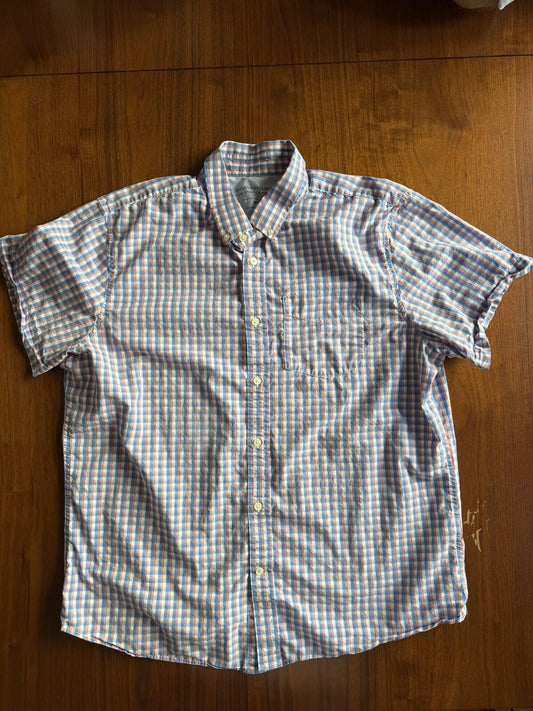 Banana Republic Men's Stretch Poplin Slim Fit Pink/Blue SS Button Down - Size XL