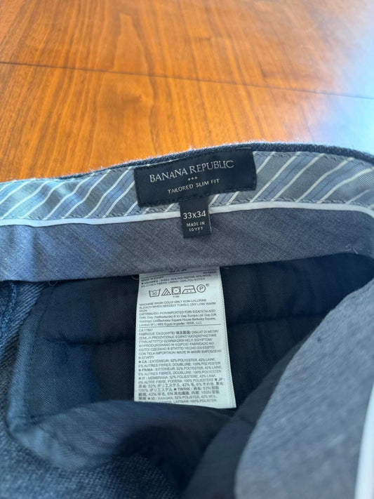 Banana Republic Men's Tailored Fit Wool Blend Dress Pants Charcoal Grey - 33x34
