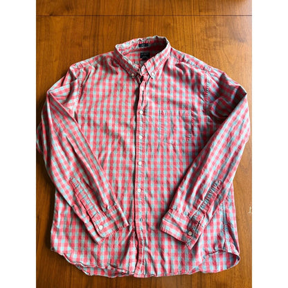 J.Crew Men's Slim Flex Washed Red & Grey Gingham Button-Down Shirt - Size XL
