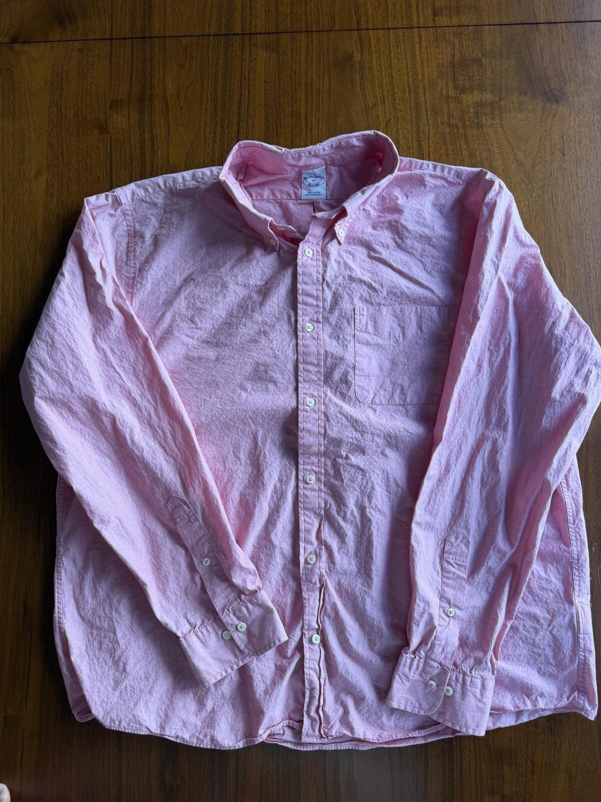 Brooks Brothers Men's Pink Long Sleeve Button Down Sport Shirt - Size XL