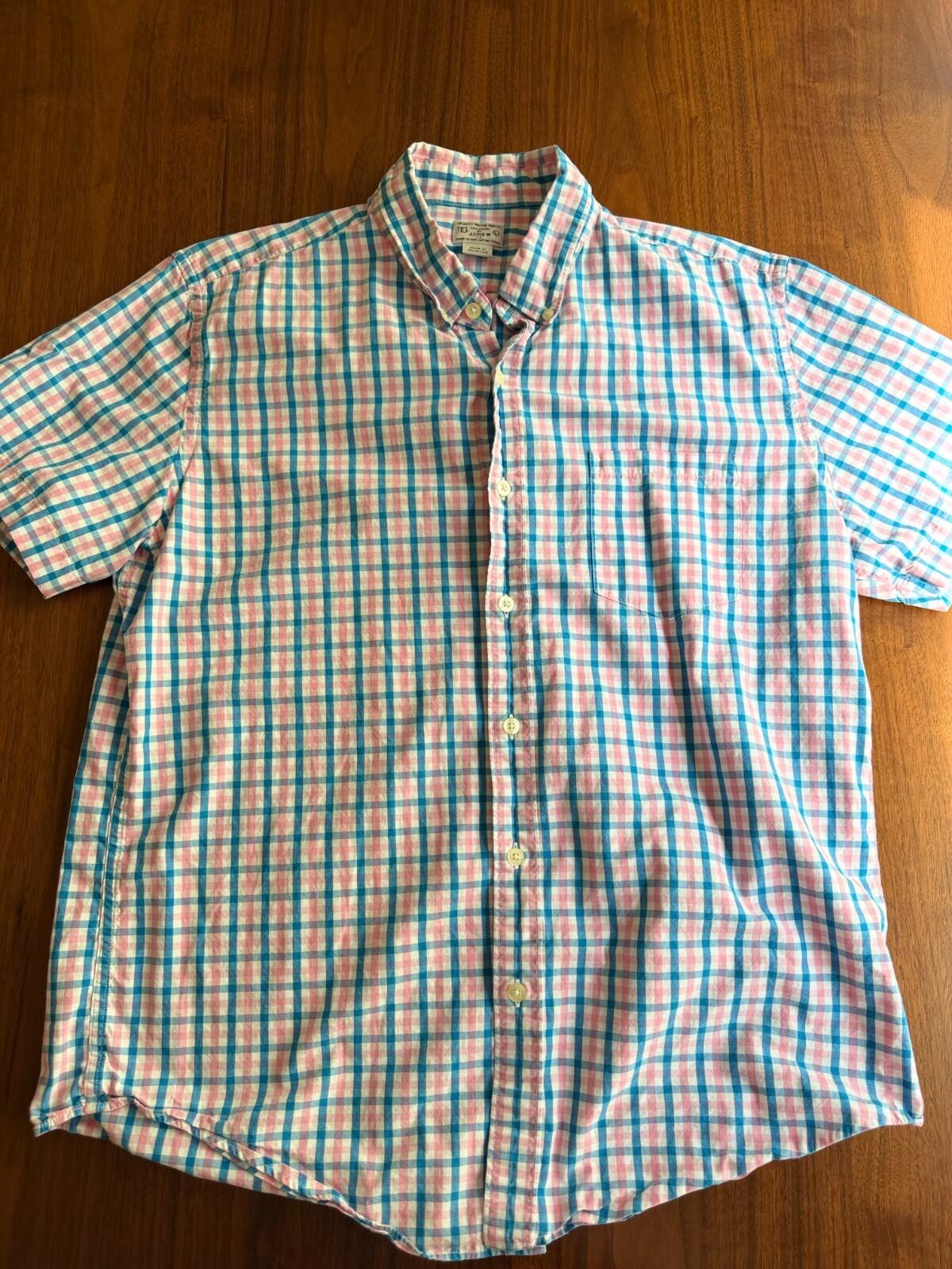 J.Crew Men's Large Short Sleeve Button-Down Shirt Pink & Blue Plaid L