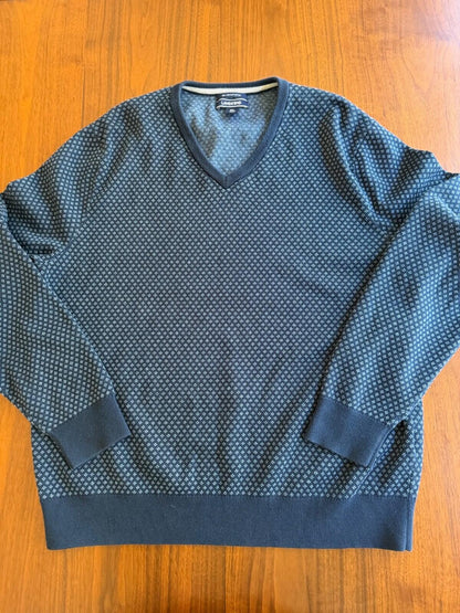 Lands' End Men's Navy Blue 100% Supima Patterned V-Neck Sweater - Size XL
