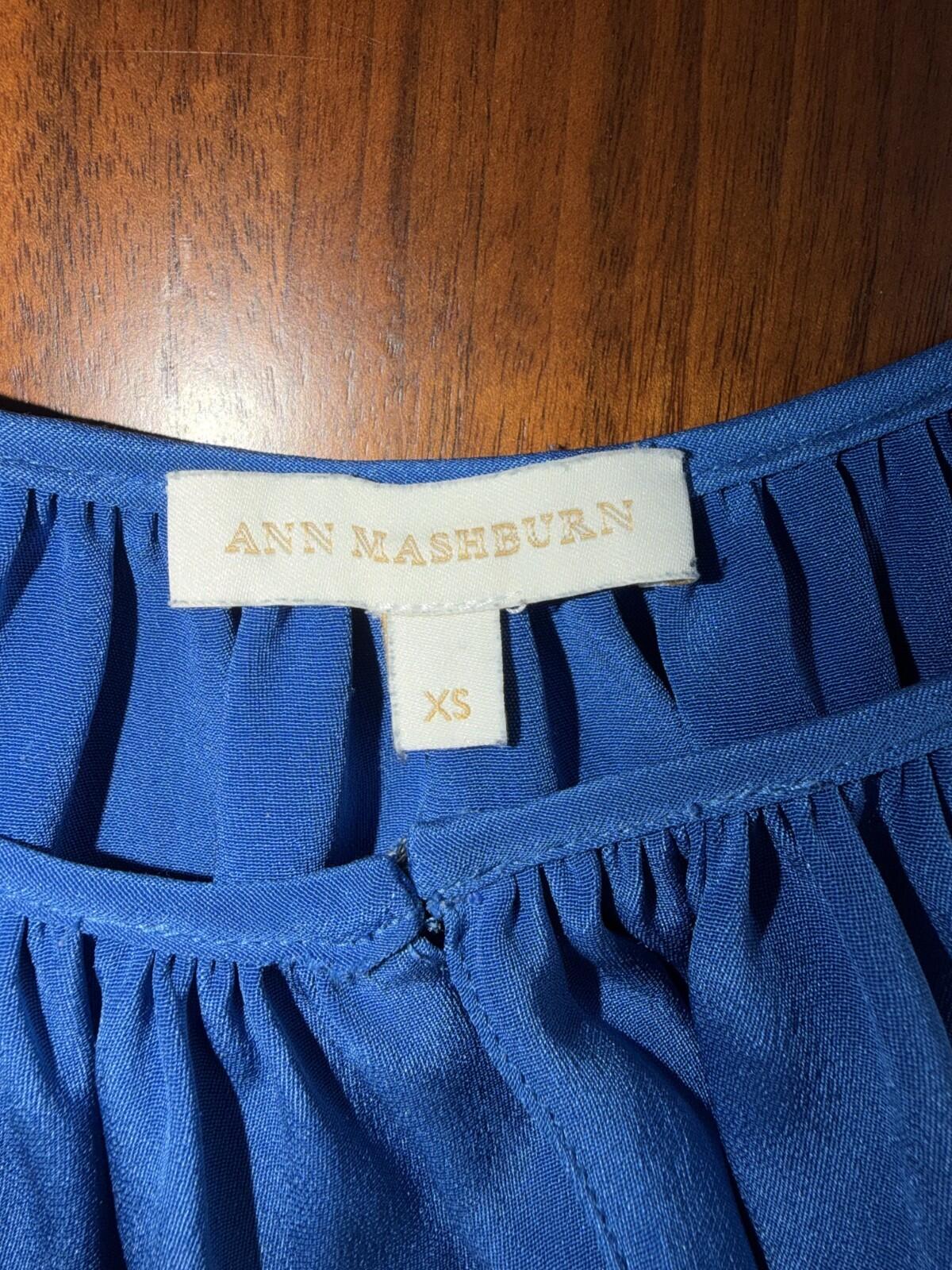 Ann Mashburn Women's Silk Gathered Neck Royal Blue Blouse - Size XS