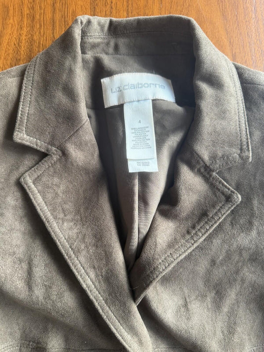 Liz Claiborne Women's Brown Faux-Suede Button-Up Blazer - Size 4