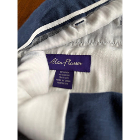 Alan Flusser Men's Blue Linen Blend Dress Pants - 34x30