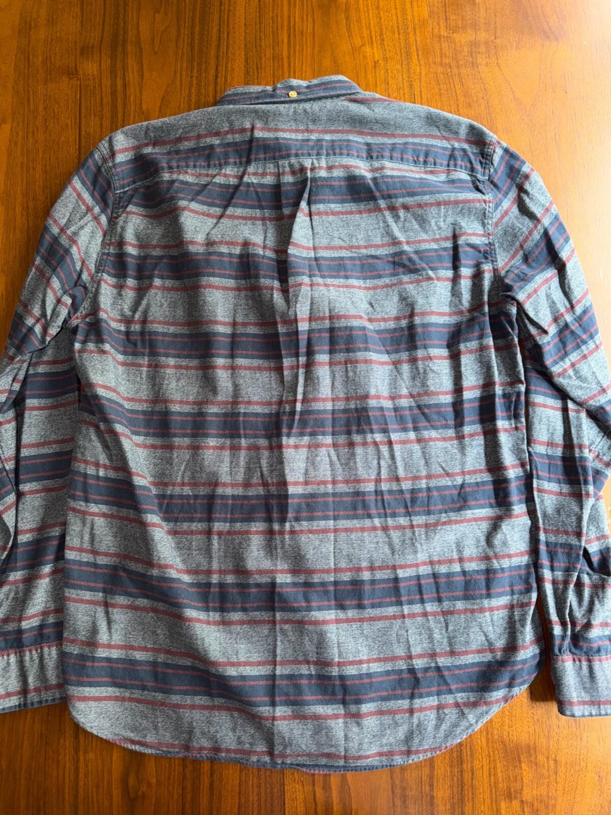 J.Crew Men's Gray/Navy/Burgundy Striped Button-Down Workshirt - Size M