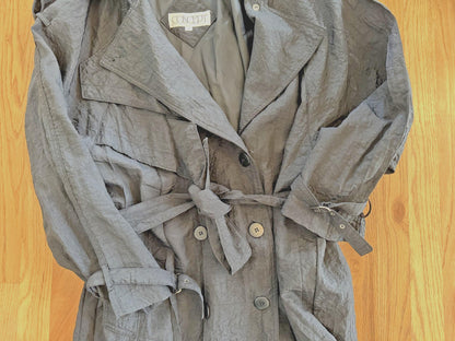 Vintage Concept Women's Black Crinkled Double-Breasted Trench Coat - Size 11