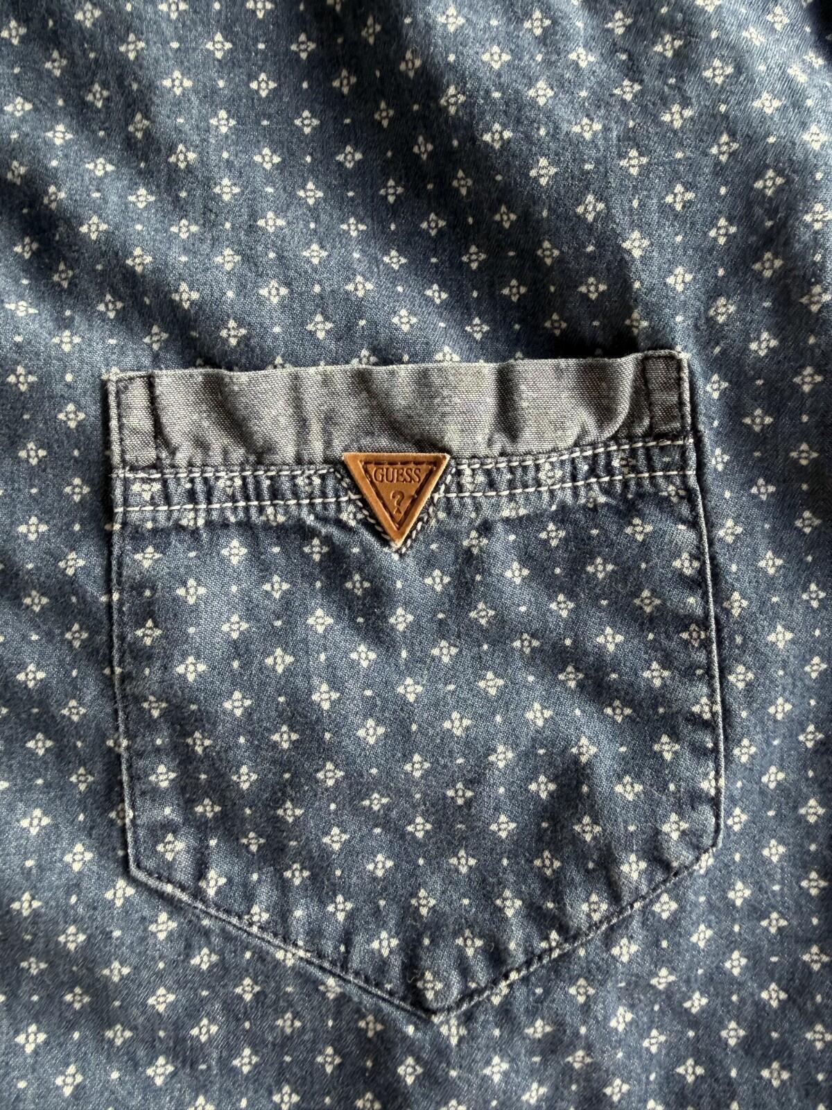 Guess Men's Denim Patterned Short-Sleeve Button-Down - Size L