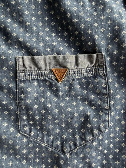 Guess Men's Denim Patterned Short-Sleeve Button-Down - Size L