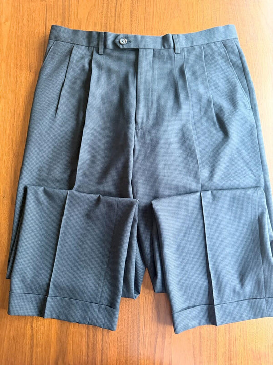 Ralph by Ralph Lauren Men's Pleated Dress Trouser Gray Micro-Check 34x30