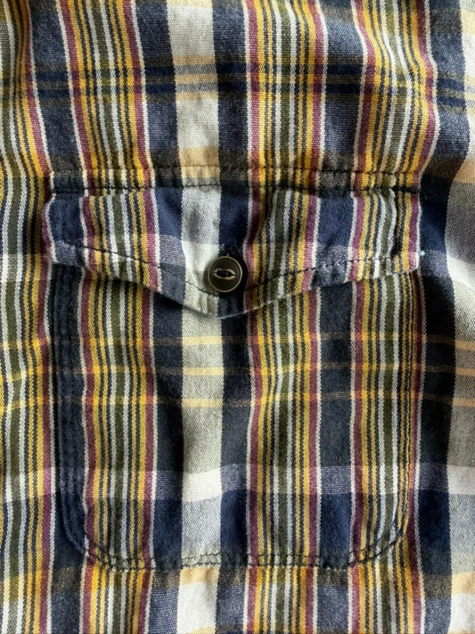 Lands' End Canvas Men's Yellow Plaid Short-Sleeve Button-Down - Size L