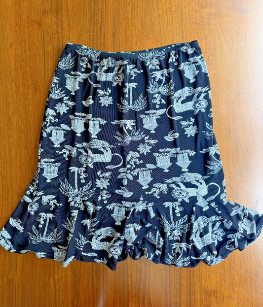 Vintage Ronni Nicole Sport Women's Black Lion Patterned Ruffle Hem Skirt - Size