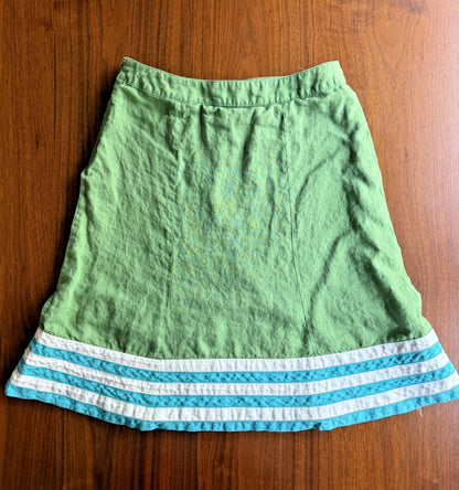 Boden Women's Green Linen A-Line Skirt w/Striped Hem - Size 10