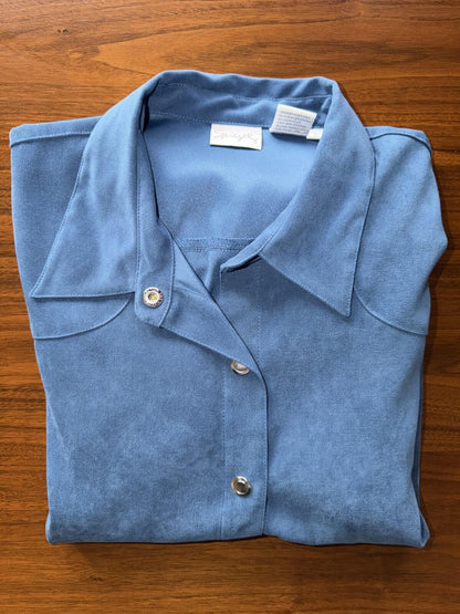 Vintage Spiegel Women's Blue Faux Suede Button Down - Size L