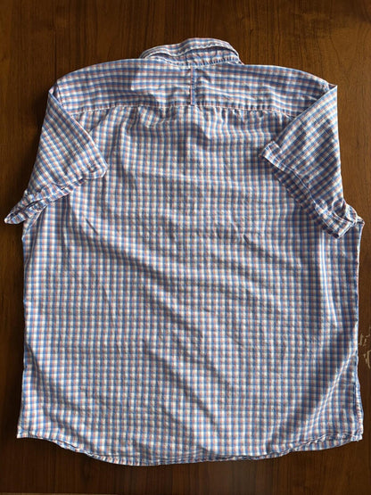 Banana Republic Men's Stretch Poplin Slim Fit Pink/Blue SS Button Down - Size XL