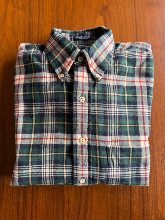 Gant Mens Brush Twill Plaid Flannel Button-Down Shirt Green & Red - Size M