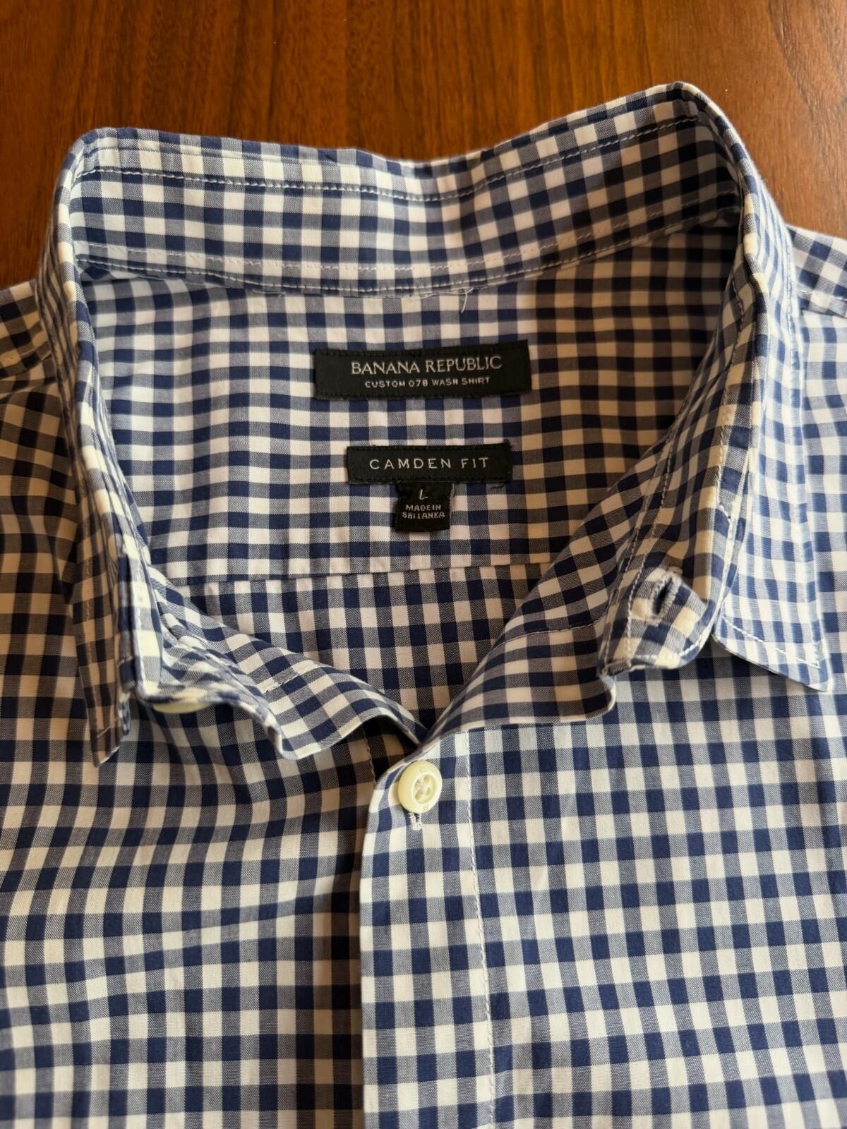 Banana Republic Camden fit Custom Short Sleeve Gingham Button-Down - Size L