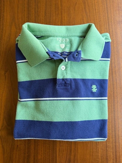 IZOD Men's Green & Blue Striped Short Sleeve Polo Shirt - Size XL