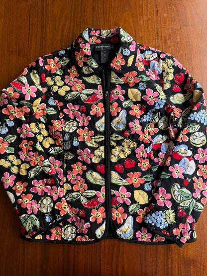Requirements Women's Fruit and Floral Print Zip Jacket - Size PS