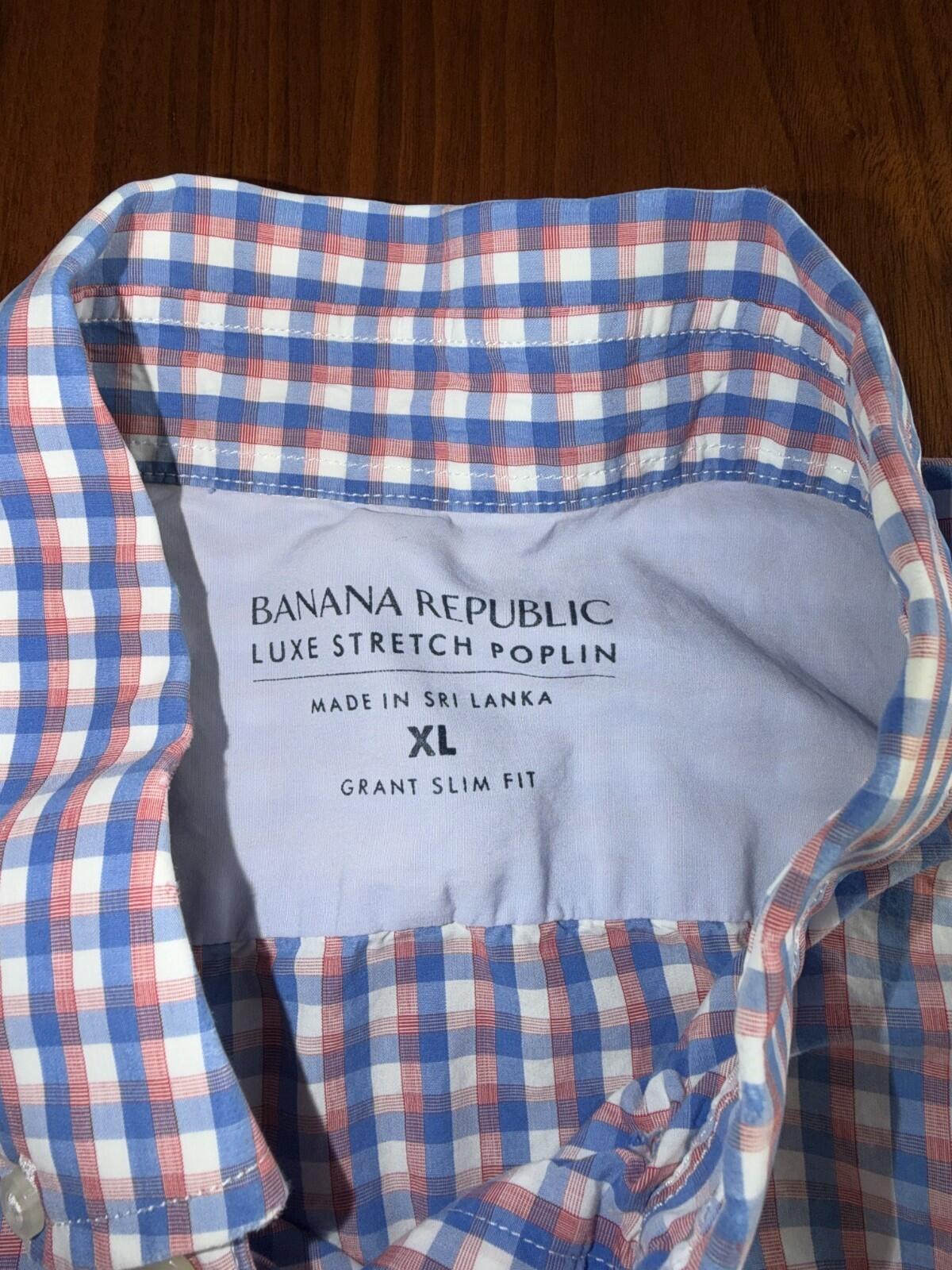 Banana Republic Men's Stretch Poplin Slim Fit Pink/Blue SS Button Down - Size XL
