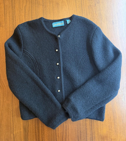 Vintage Carroll Reed Women's Black 100% Boiled Wool Cardigan Sweater - Size 8