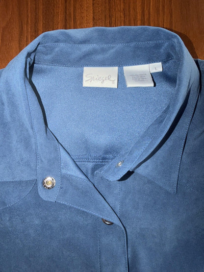 Vintage Spiegel Women's Blue Faux Suede Button Down - Size L